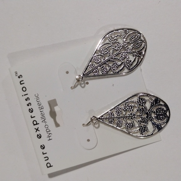 Expressions Filigree Design Silver tone Teardrop Earrings - Women's Jewelry - Picture 3 of 8